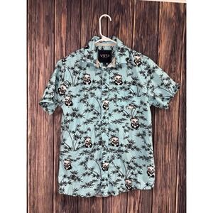 VSTR Shirt Mens Small Aqua Panda All Over Print Japanese Anime Button Up Casual